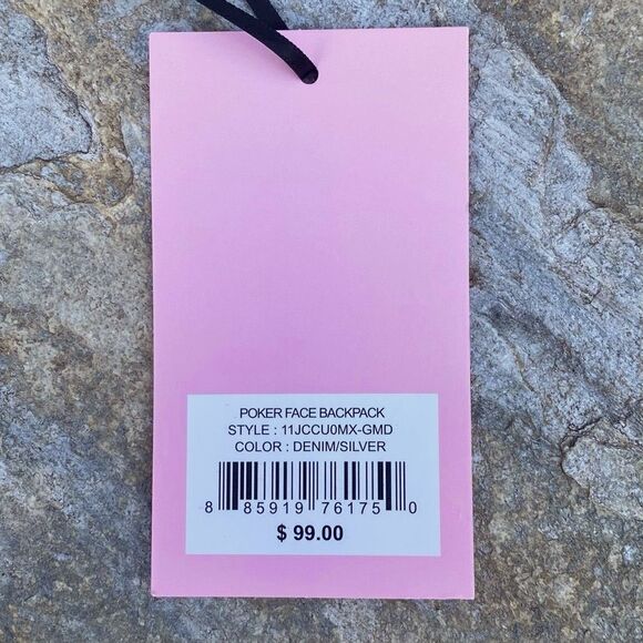 NWT New JUICY COUTURE POKERFACE DENIM & SILVER LOGO HEART BACKPACK - Picture 10 of 10